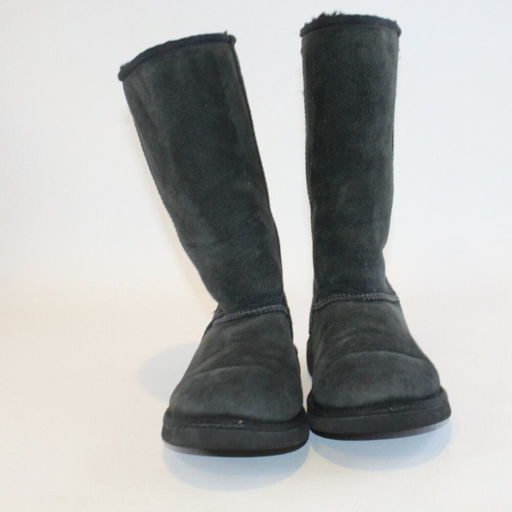 UGG Youth Sz 4 Classic Tall Black Suede Shearling Lined Pull On Mid Calf Boots - Picture 4 of 12